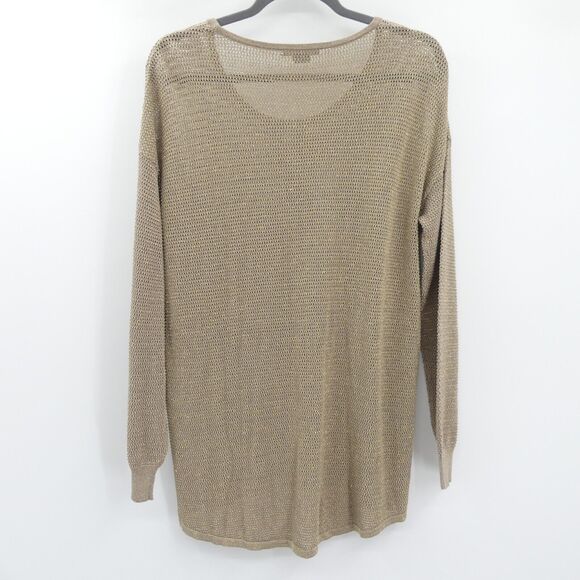 Mel & Lisa Silk Cotton Metallic Open Knit Tunic Sweater Size XS Tan Gold Beachy - Picture 3 of 8